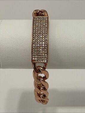 Joan Rivers Vintage Rose Gold Pavé Cuban/Curb Link ID Bracelet